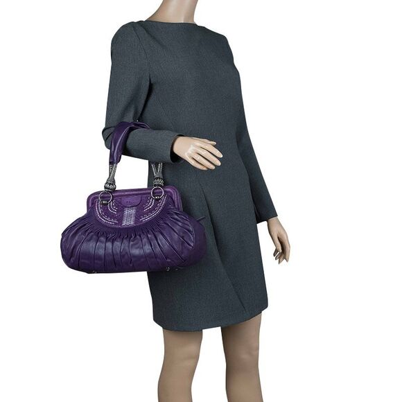Dior Purple Pleated Leather Plisse Satchel - Picture 2 of 4